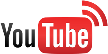 YouTube logo featuring broadcast signal waves extending from the top-right of the play button icon.