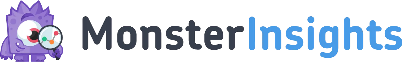 MonsterInsights logo with a cartoon monster holding a magnifying glass next to the MonsterInsights text.