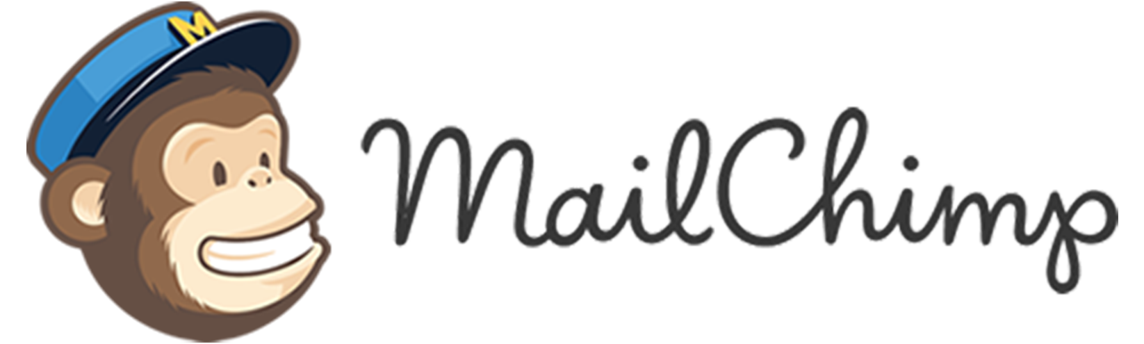 Mailchimp logo with a smiling chimpanzee in a cap and the word Mailchimp in script lettering.